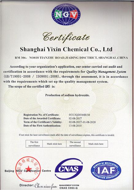 Chine Shanghai Yixin Chemical Co., Ltd. Certifications